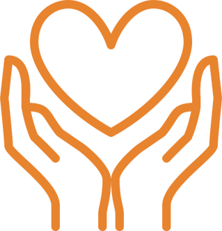 ręce podnoszące serce do góry w kolorze pomarańczowym